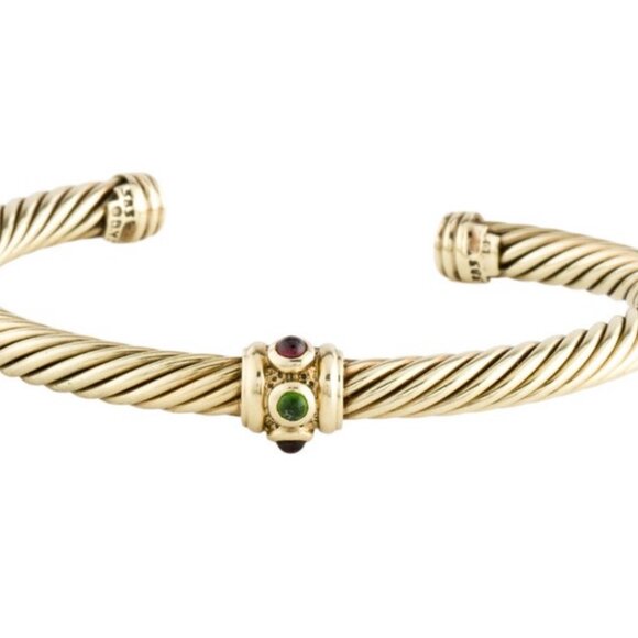 DAVID YURMAN 14K 585 YELLOW GOLD GARNET & DIOPSIDE RENAISSANCE CUFF BRACELET - Picture 3 of 6